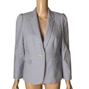 J. Crew Blazer Womens 8 Striped One Button Purple White